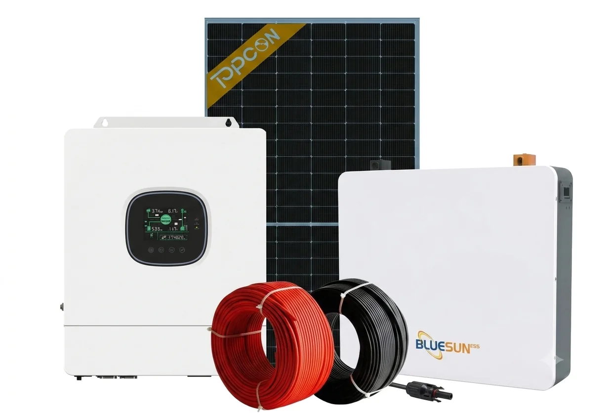Kit solar off-grid de 5 kW con batería LiFePO4 y 8 paneles solares bifaciales